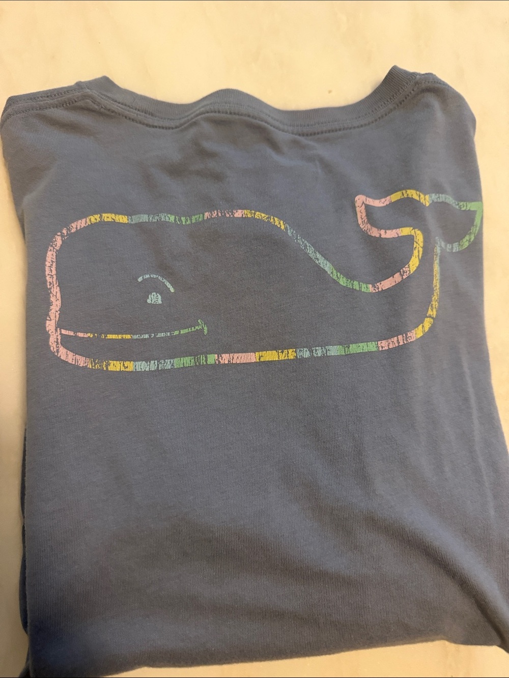Boys Vineyard Vines Navy Long Sleeve Tee with Rainbow Sleeve Script-pastel whale